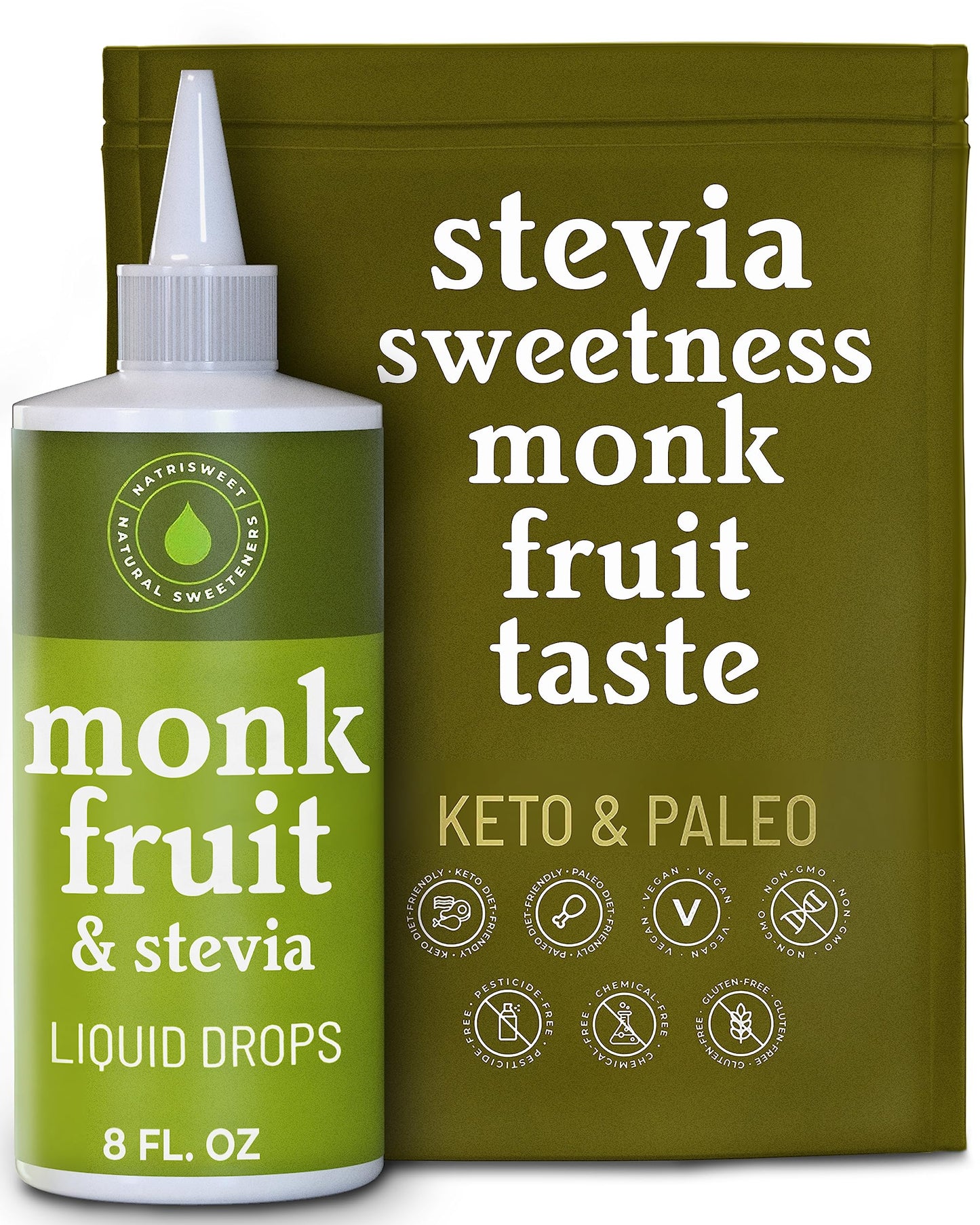 NatriSweet Monk Fruit & Stevia Liquid Drops, Zero-Calorie Sweetener, 8 fl oz, Keto-Friendly