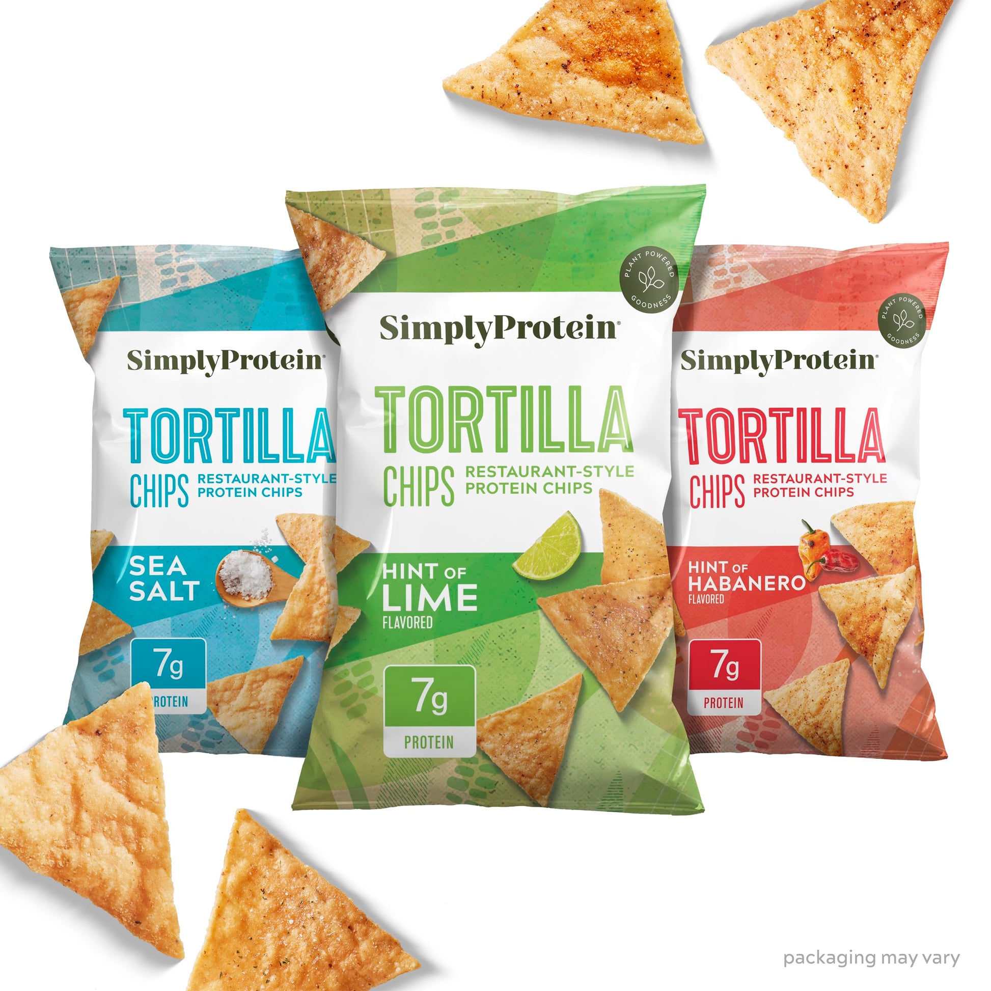 Simply Protein - Tortilla Chips, Restaurant Style Protein Chips, Variety Pack (3-Pack) - Sea Salt, Hint Of Lime, Hint Of Habaner