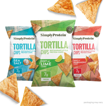 Simply Protein - Tortilla Chips, Restaurant Style Protein Chips, Variety Pack (3-Pack) - Sea Salt, Hint Of Lime, Hint Of Habaner