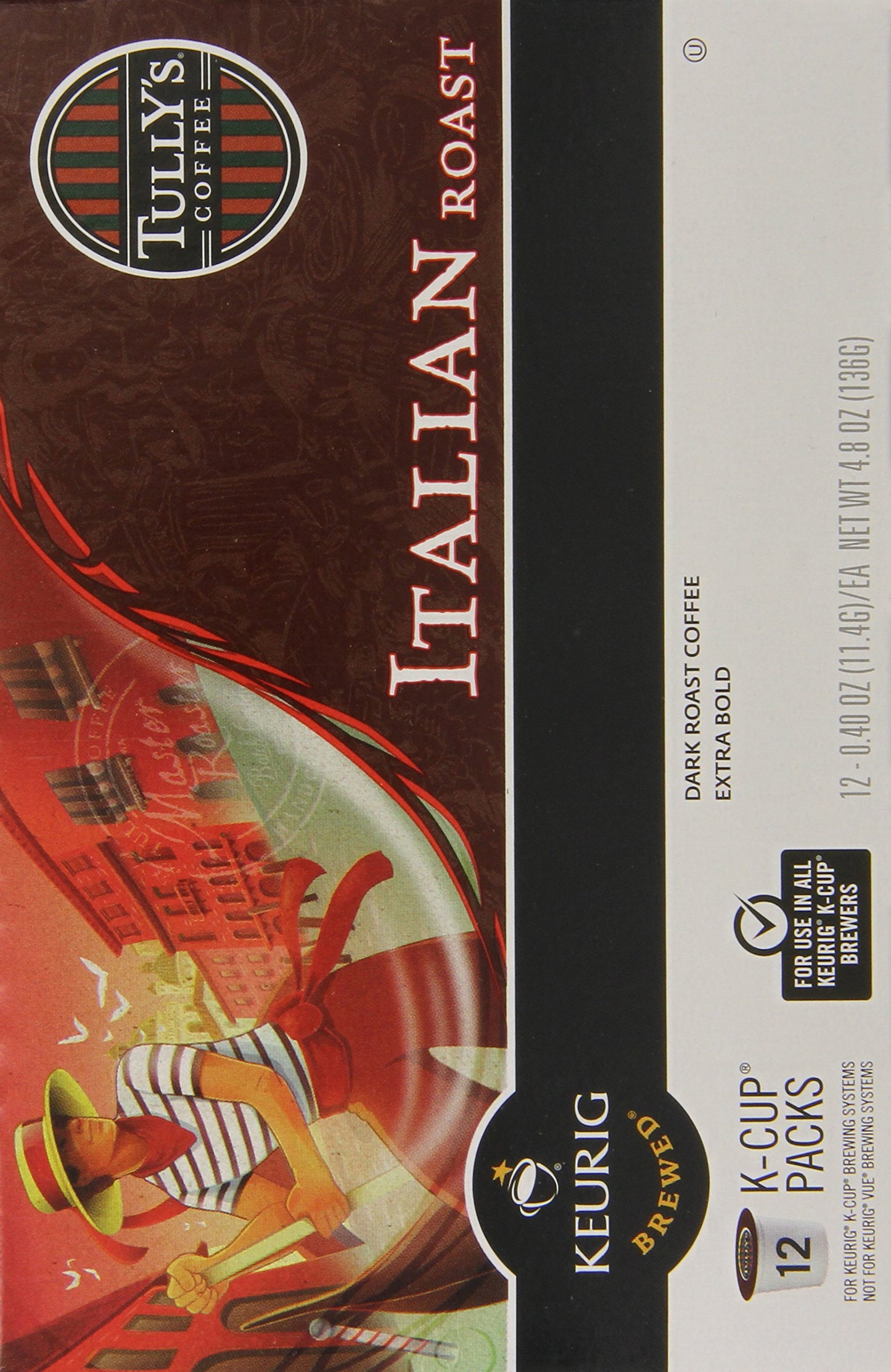Green Mountain Coffee Roasters Tullys Coffee Italian Roast K-Cups - 12 Count for Keurig malt-inspired - Model 601328