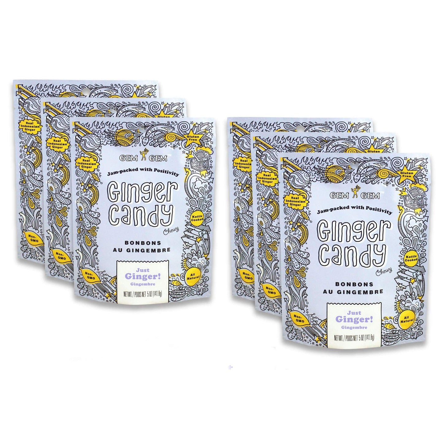 Gem Gem Ginger Candy Chewy Ginger Chews (Original, 5.0Oz, Pack Of 6)