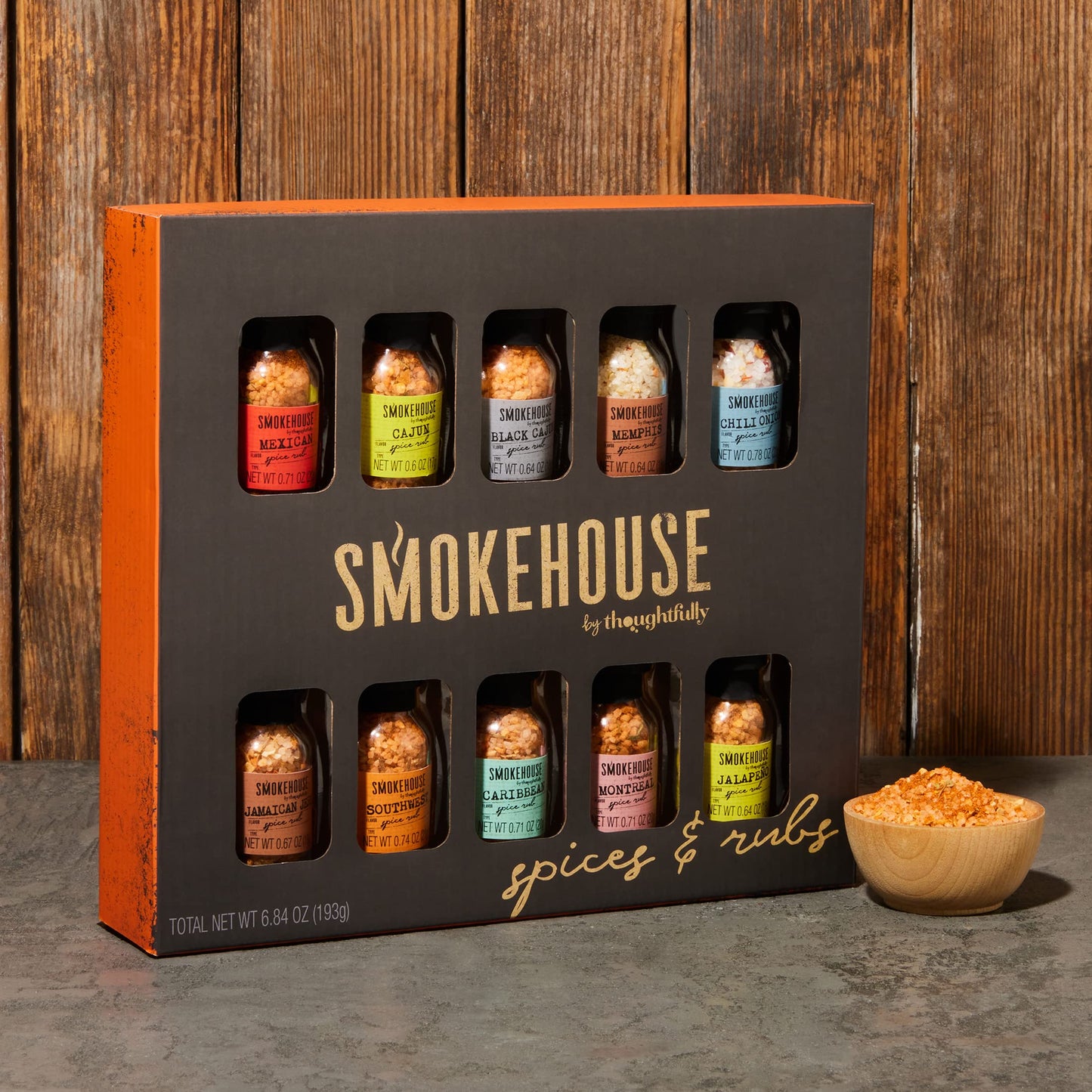 Smokehouse by Thoughtfully, Gourmet Grilling Spice Set in Mini Glass Bottles, Vegan and Vegetarian, Grill Seasoning Flavors Incl