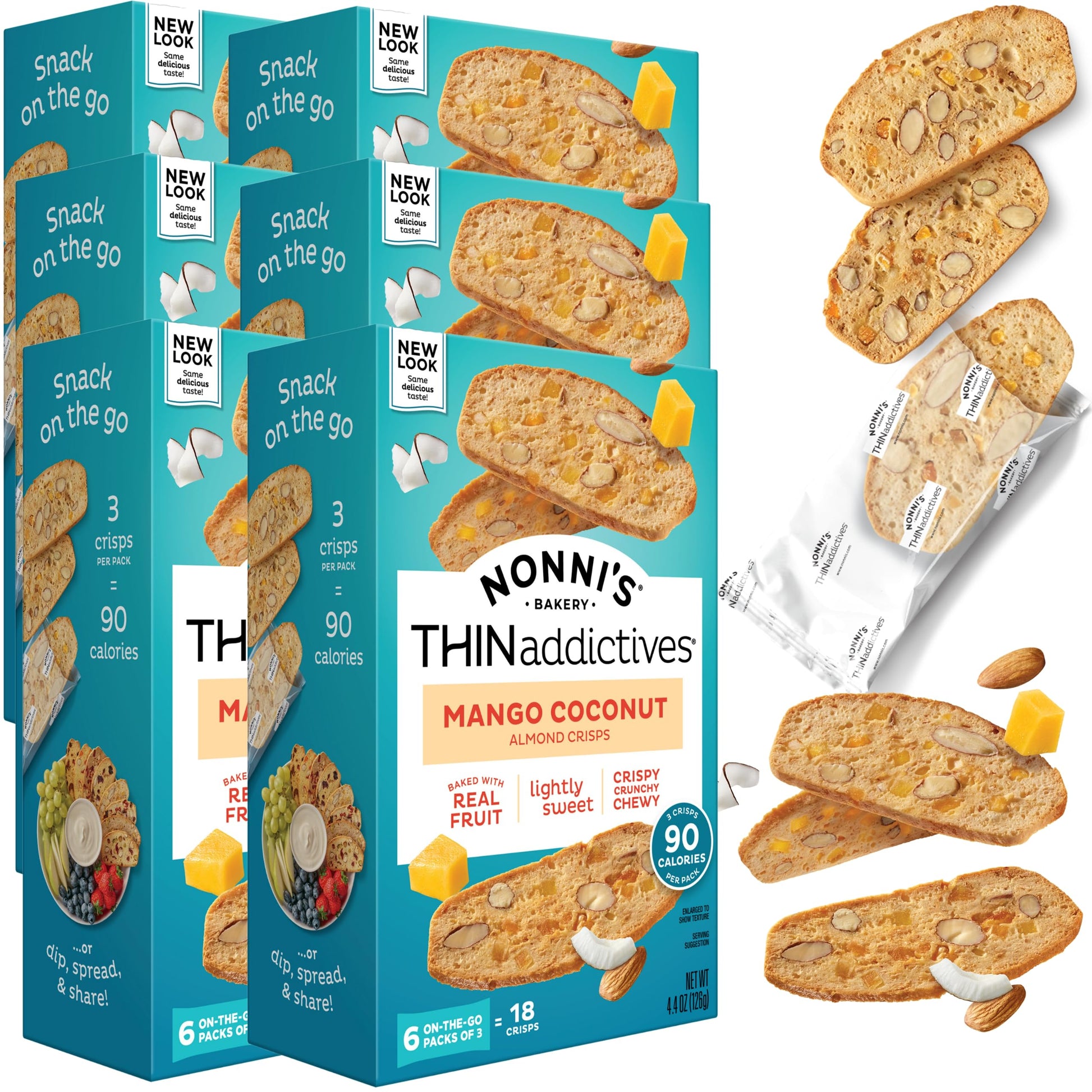 Nonni'S Thinaddictives Almond Thin Cookies - 6 Boxes Mango & Coconut Almond Cookies - Sweet Crunchy & Chewy Almond Cookie Thins