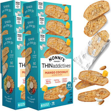 Nonni'S Thinaddictives Almond Thin Cookies - 6 Boxes Mango & Coconut Almond Cookies - Sweet Crunchy & Chewy Almond Cookie Thins