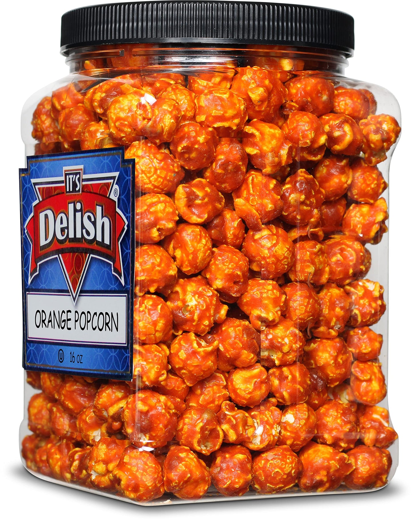 Gourmet Orange Flavored Popcorn by Its Delish, 16 Oz Jumbo Container | Bulk Air Popped Pop Corn Snack - Fruity Orange Themed Ca