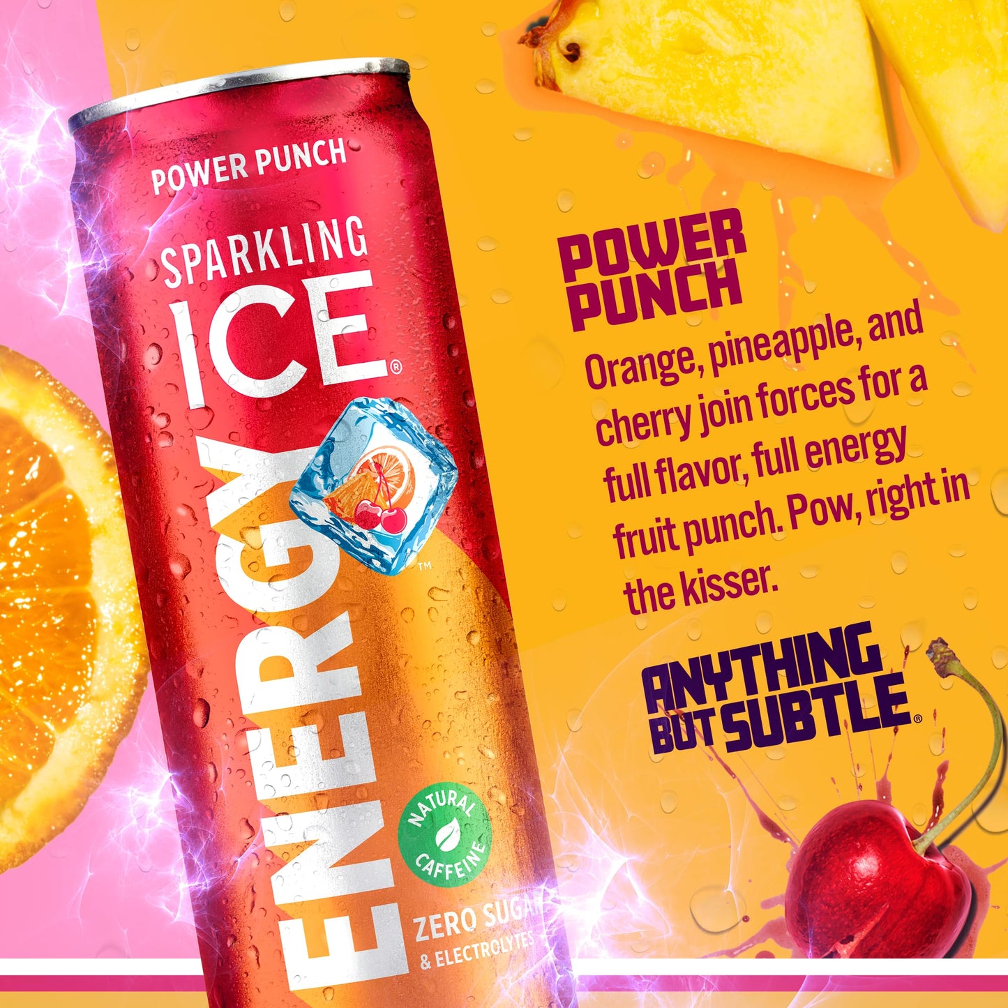 Sparkling Ice Energy Drinks Power Punch, Zero Sugar, 12 Fl Oz Cans, Pack of 12