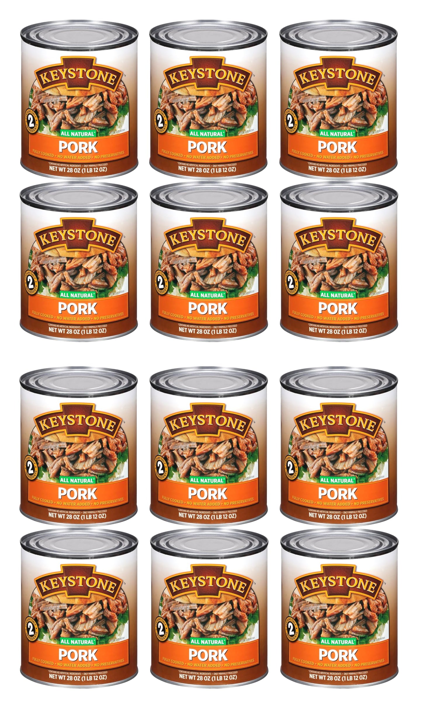 Keystone Meats All Natural Heat and Serve Canned Pork, 28 oz - Fully Cooked and Ready to Eat - Shelf Stable for 5 Years - Canned