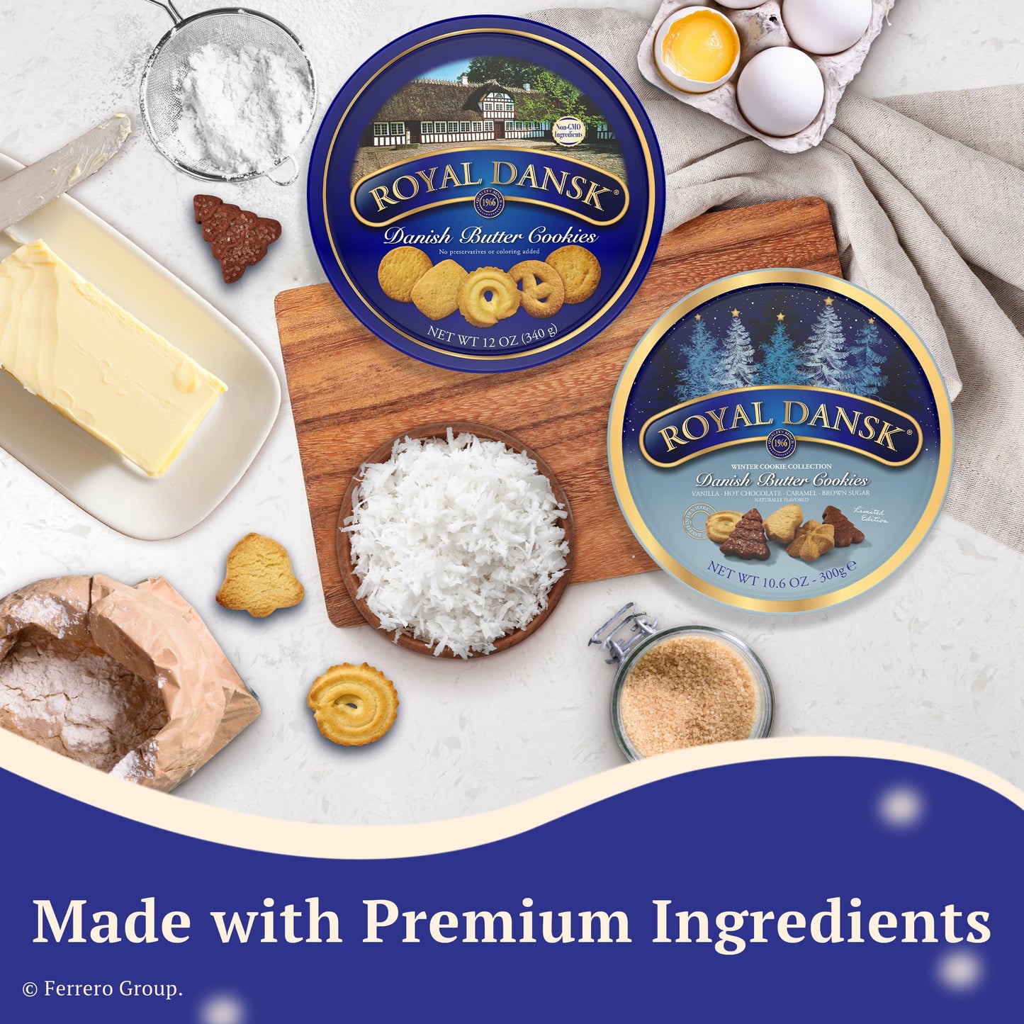 Royal Dansk Danish Butter Cookies, Holiday 4 Pack Gift Tin, 45.2 oz, Multicolored