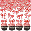 Cyodoos 40pcs Edible Red Bowknot Cupcake Toppers Wafer Paper Bowknot Cake Dessert Picks Baby Shower Princess Cupcake Toppers for