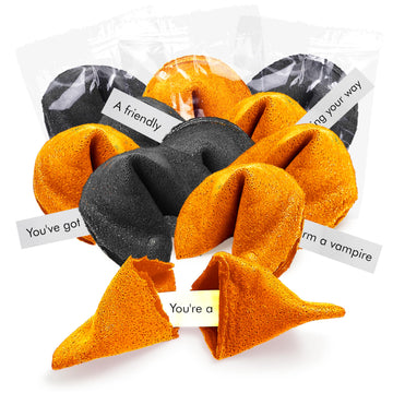 4Es Novelty Halloween Fortune Cookies Bulk - 50 Individually Wrapped with 50 Funny & Scary Fortune Cookies Sayings for Kids & mature-themeds  Trick-or-Treat Perfect for Halloween Party