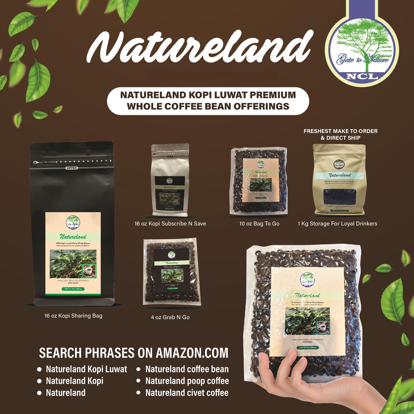 Natureland Wild Civet Arabica Coffee Whole Beans, Freshly Made Luxury Kopi Luwak Coffee Bean, Dark Roast Kopi Luwak Coffee Gifts, Produce In Best Regions Of Vietnam, 4Oz /113 Grams, Civet Coffee, Luxury Cat Poop Coffee.
