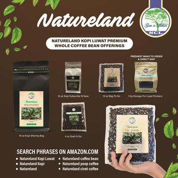 Natureland Wild Civet Arabica Coffee Whole Beans, Freshly Made Luxury Kopi Luwak Coffee Bean, Dark Roast Kopi Luwak Coffee Gifts, Produce In Best Regions Of Vietnam, 4Oz /113 Grams, Civet Coffee, Luxury Cat Poop Coffee.