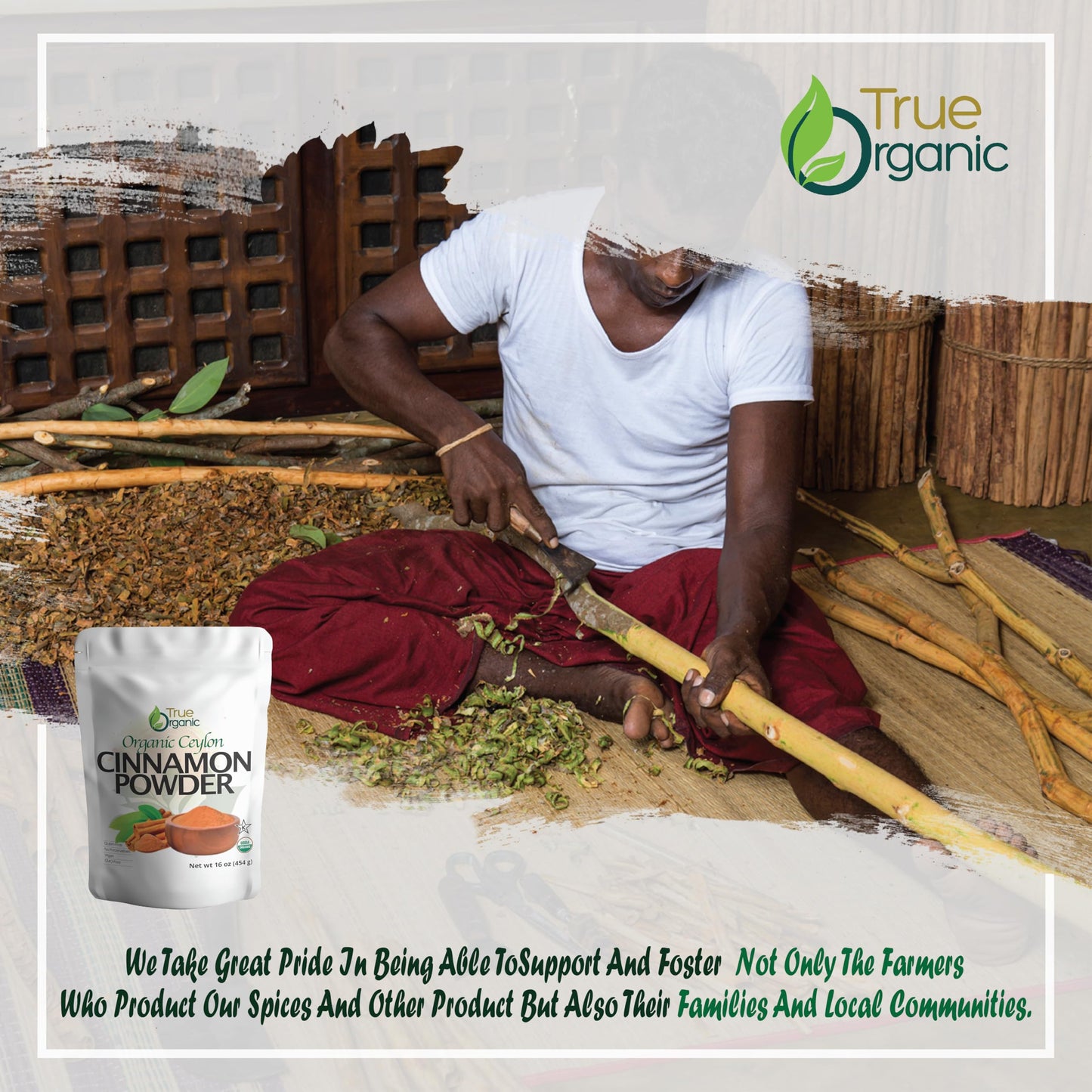 True Organic Ceylon Cinnamon Powder, 1 Lb, Gluten Free, Usda & Kosher Certified, Organic Cinnamon Powder, Ground Cinnamon, Non-G