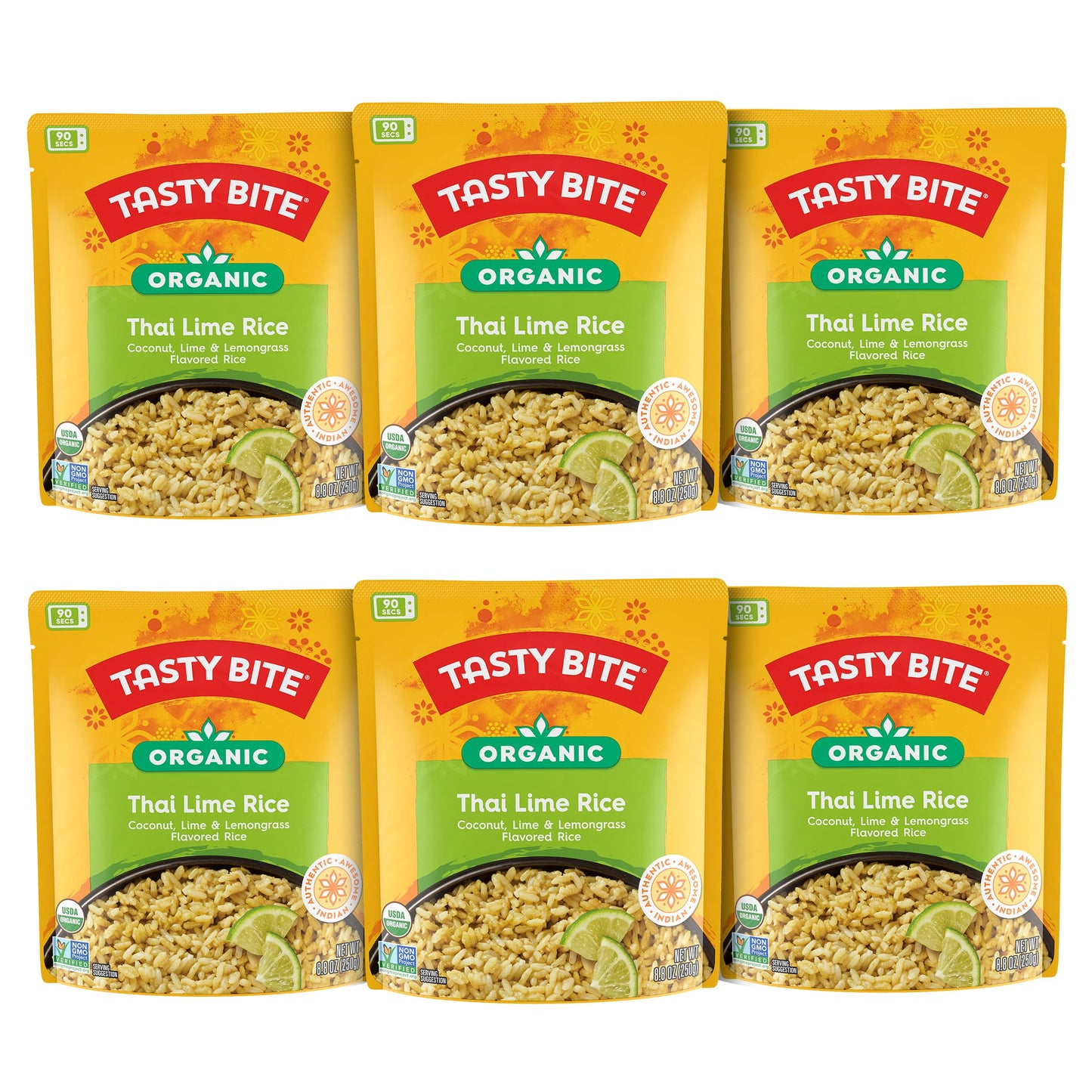 Tasty Bite Organic Thai Lime Rice, 8.8 Ounce, Pack of 6, Ready to Eat, Microwavable, Vegan, Gluten-Free
