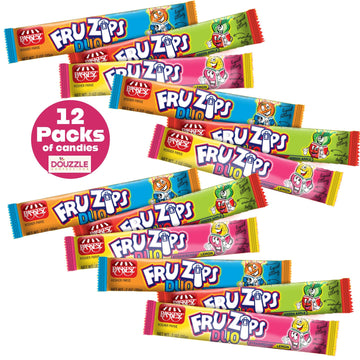 Douzzle Fruzips Fun Size Duo, Filled Taffies Assorted Flavors (12 Count, Pack Of 1) Individually Wrapped Candies, Birthday Party