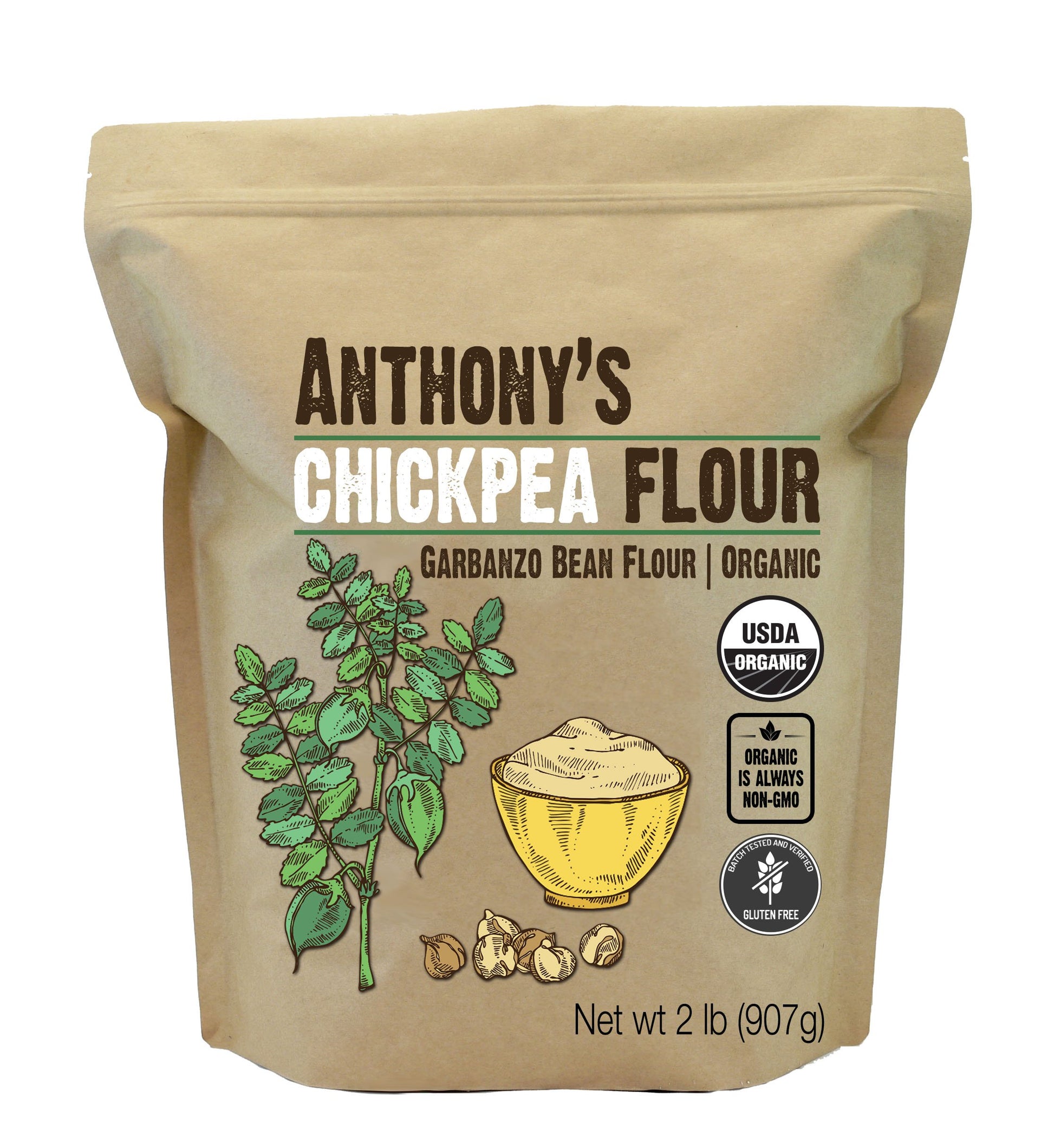 Anthony'S Organic Chickpea Flour, Garbanzo Bean Flour, 2 Lb, Gluten Free, Non Gmo