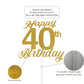 40Th Birthday Cake Topper, 40Th Happy Birthday Party Decoration With Premium Gold Glitter