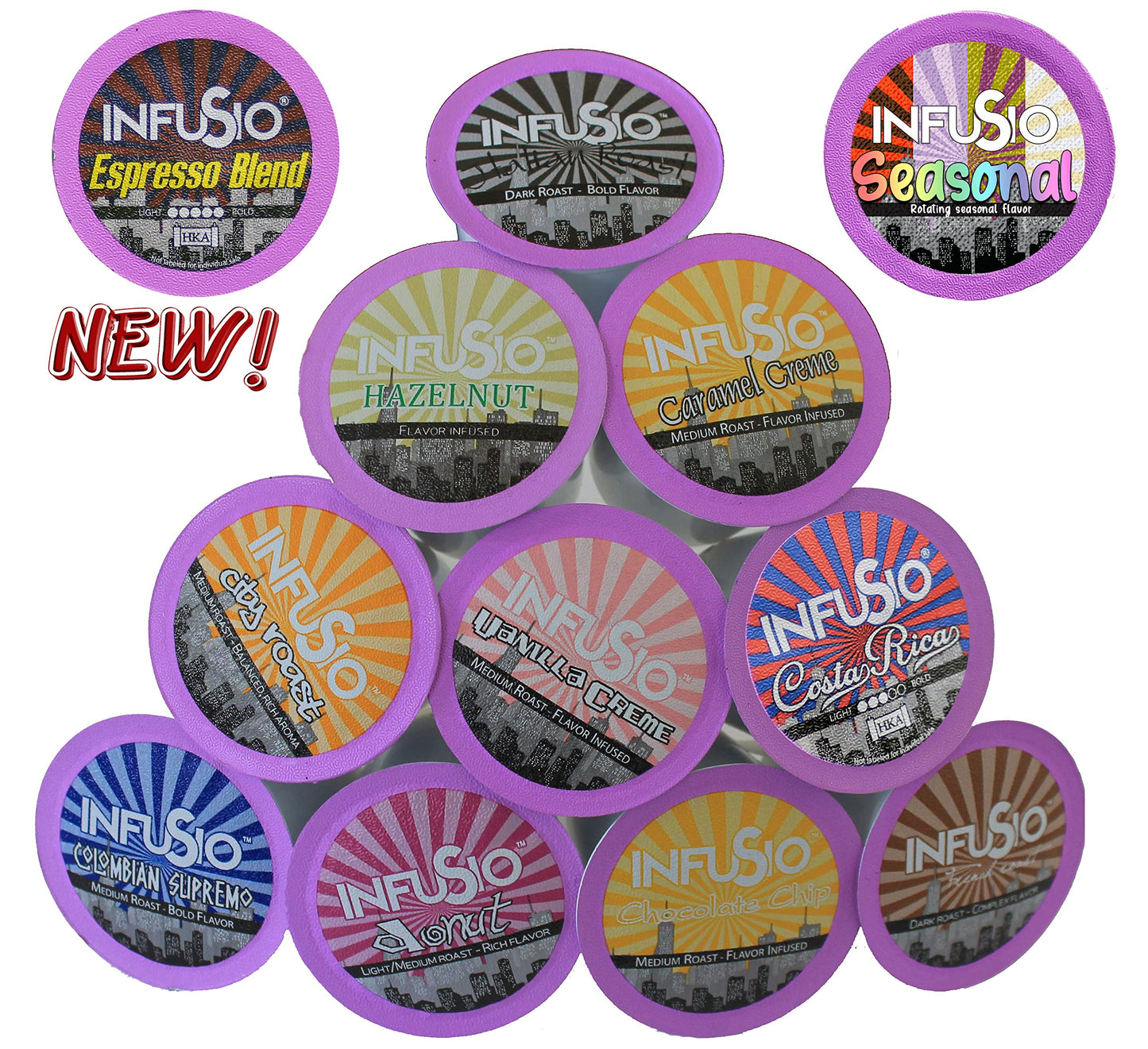 InfuSio Coffee Pods Variety Pack – 96 Count, Medium & Dark Roast Blends, Compatible with Keurig K-Cup 2.0