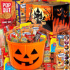 Halloween Assorted Pumpkin Bucket (44 Count) Filled with Candies  Snacks  Cookies and more   for Family  Friends  Kids  Boys and Girls