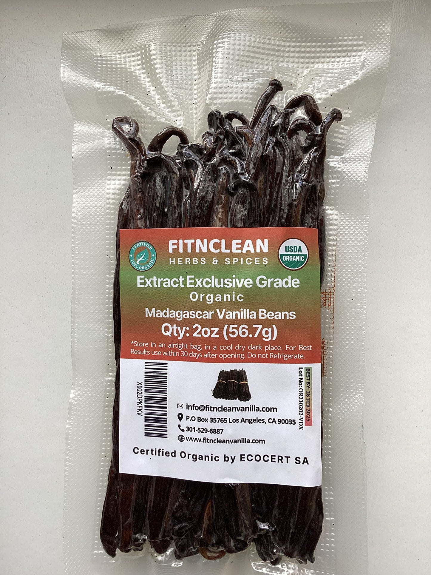 FITNCLEAN VANILLA Organic Vanilla Beans Extract, Grade B, 2oz (1/8 lb), USDA Certified, Non-GMO, Bulk Dry Whole Pods