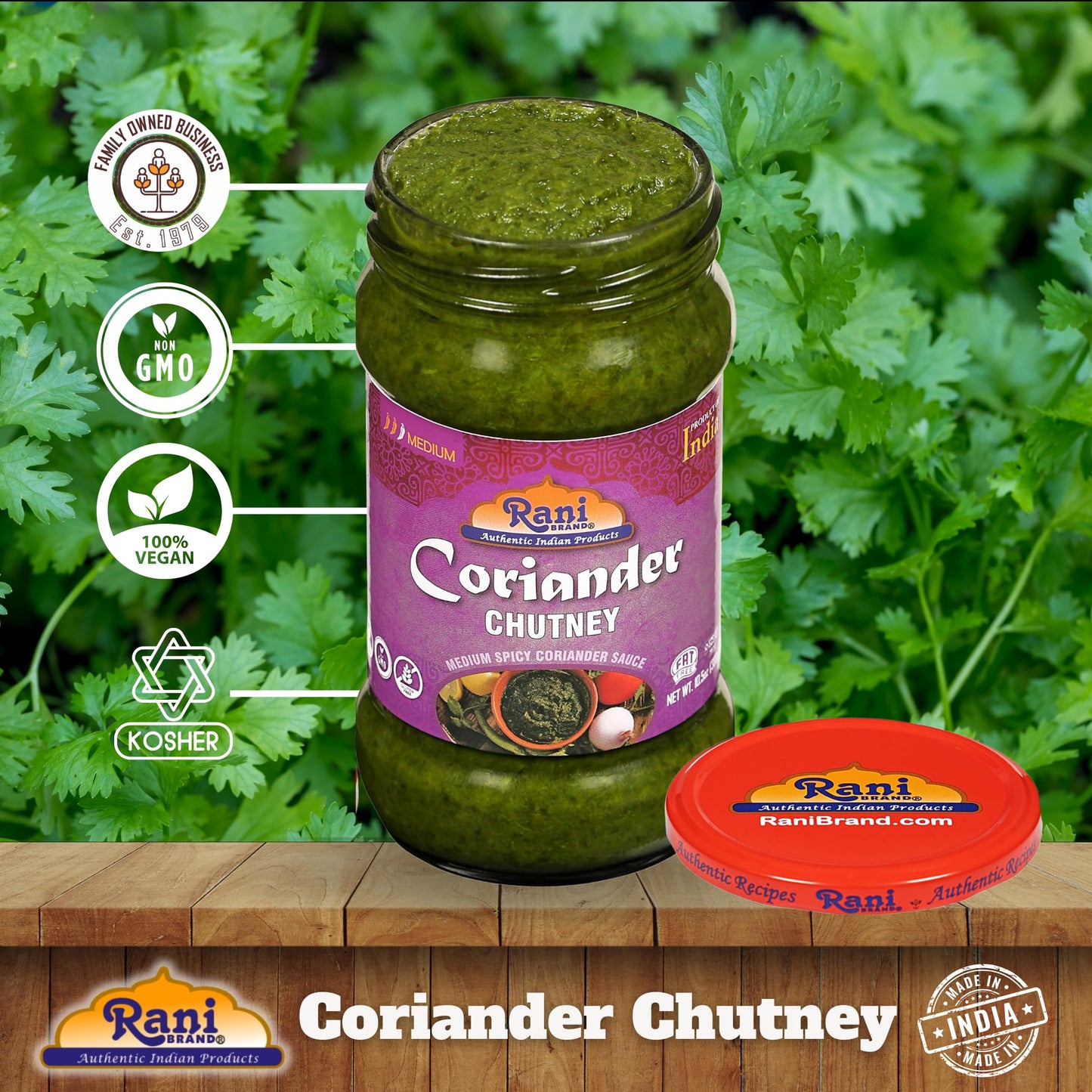 Rani Coriander Chutney 10.5Oz (300G) Glass Jar, Ready To Eat, Pack Of 5+1 Free ~ Vegan | Gluten Free | Non-Gmo | Kosher | No Col