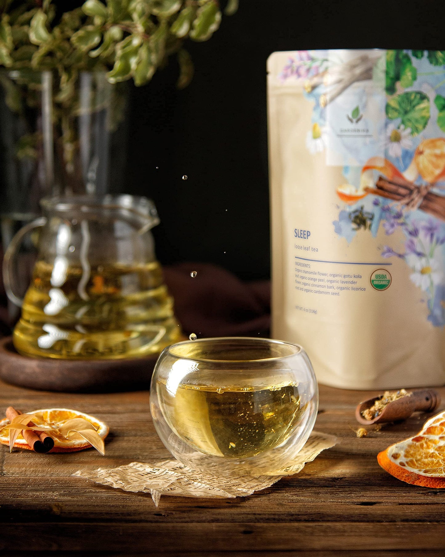Gardenika Organic Sleep Loose Leaf Tea, Herbal Blend with Chamomile & Lavender, Caffeine Free, 4 oz (1 Pack)