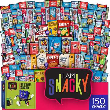 I AM Snacky - Fathers Day, Snack Box Care Package + Greeting Card - SNACKY'S CELEBRATION CRATE (150 Count) Birthday Sweet Treats