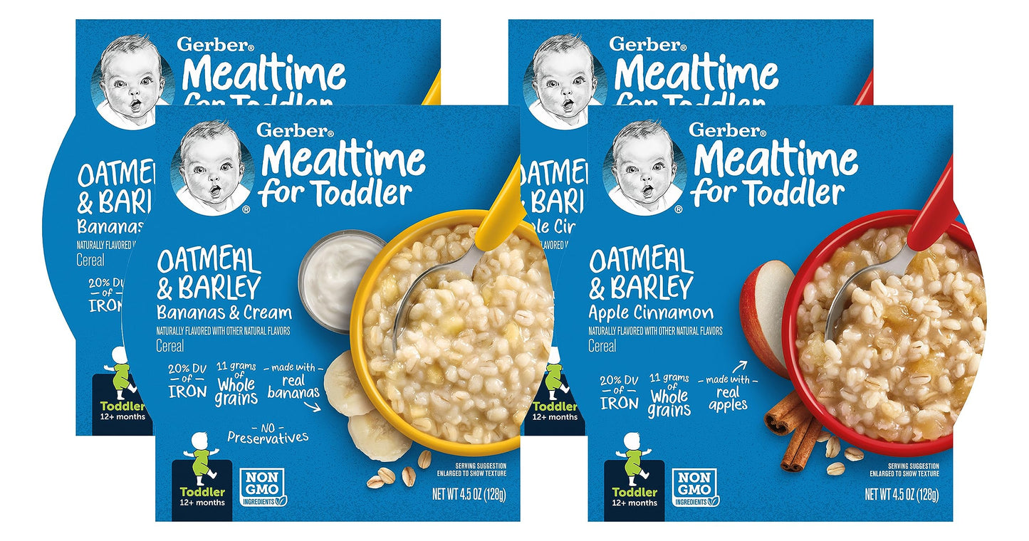 Gerber Mealtime For Toddler Meal Bowl Variety Pack, 2 Oatmeal & Barley With Bananas & Cream, 2 Oatmeal & Barley With Apple Cinna