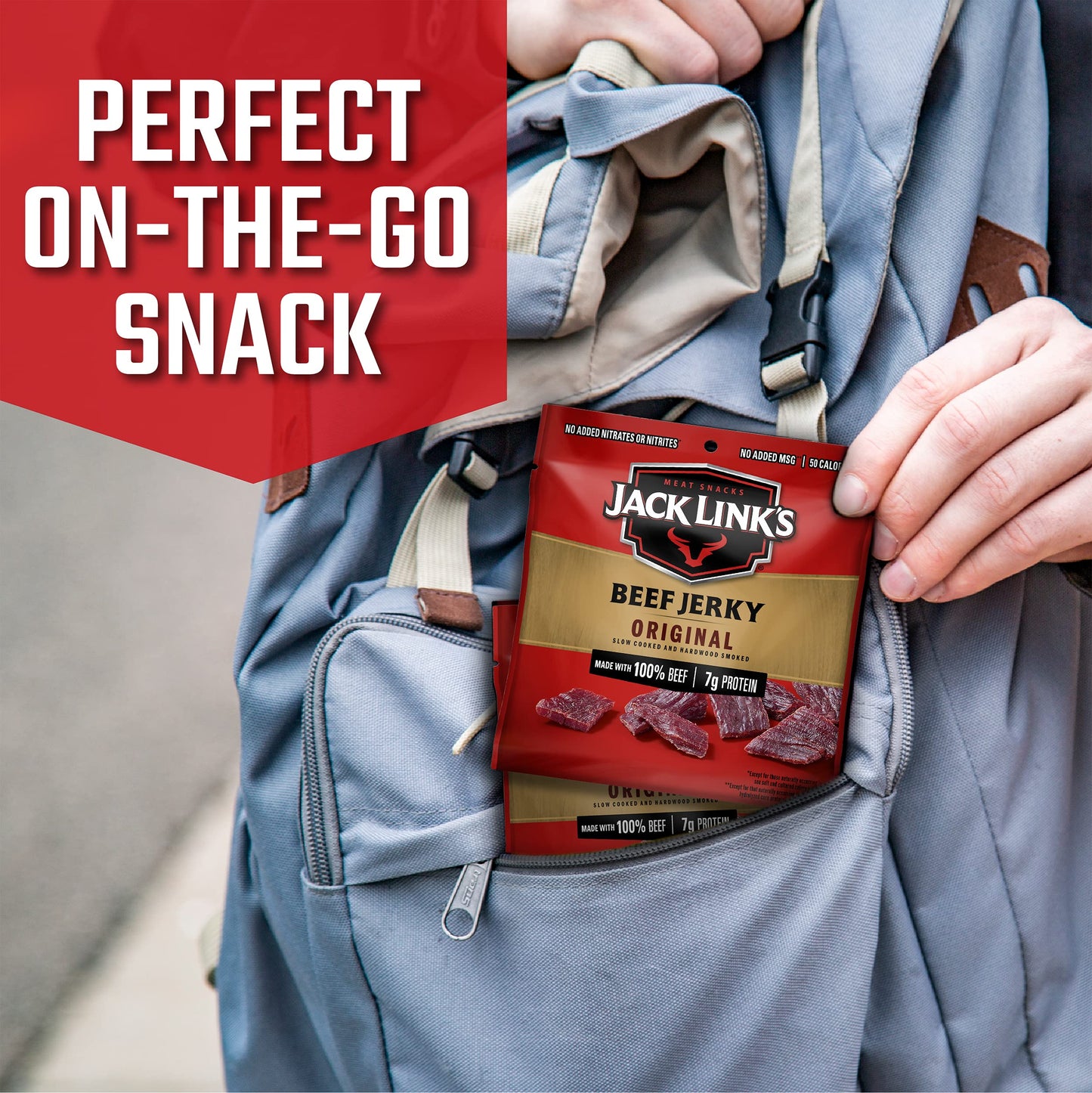 Jack Link'S Beef Jerky, Original - Flavorful Meat Snack For Lunches, Ready To Eat Snacks - 7G Of Protein, Made With Premium Beef