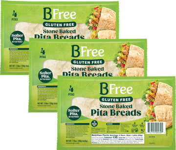 BFree Stone Baked Pita Breads, 7.76 OZ - 4 Pita Breads (Pack of 3)