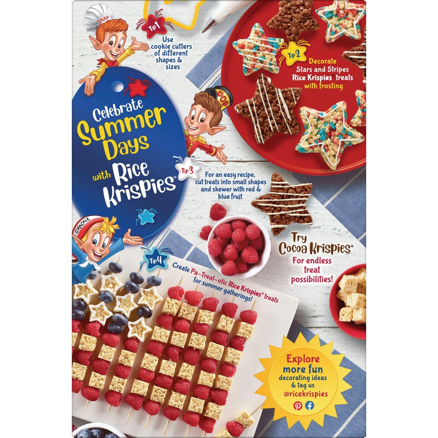 Kelloggs Rice Krispies Breakfast Cereal, Summer Snacks, Family Breakfast, Red and Blue Color Mix, 7.5oz Box (1 Box)