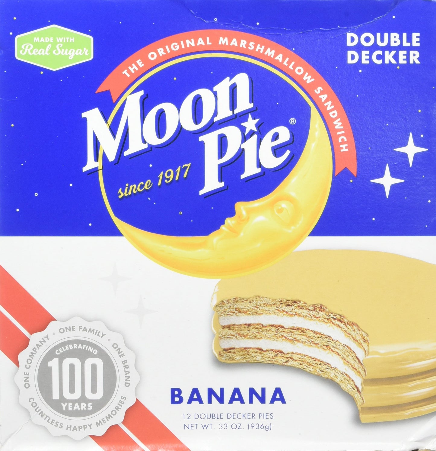 MoonPie Double Decker Banana Marshmallow Sandwich, 2oz, 12 Count Box, 72 Count Total, 2.06 Pound (Pack of 6)