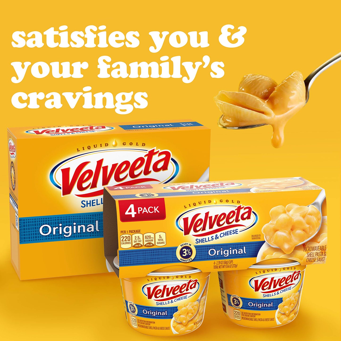 Velveeta Original Easy Mac Shells and Cheese (4 Microwaveable Cups)