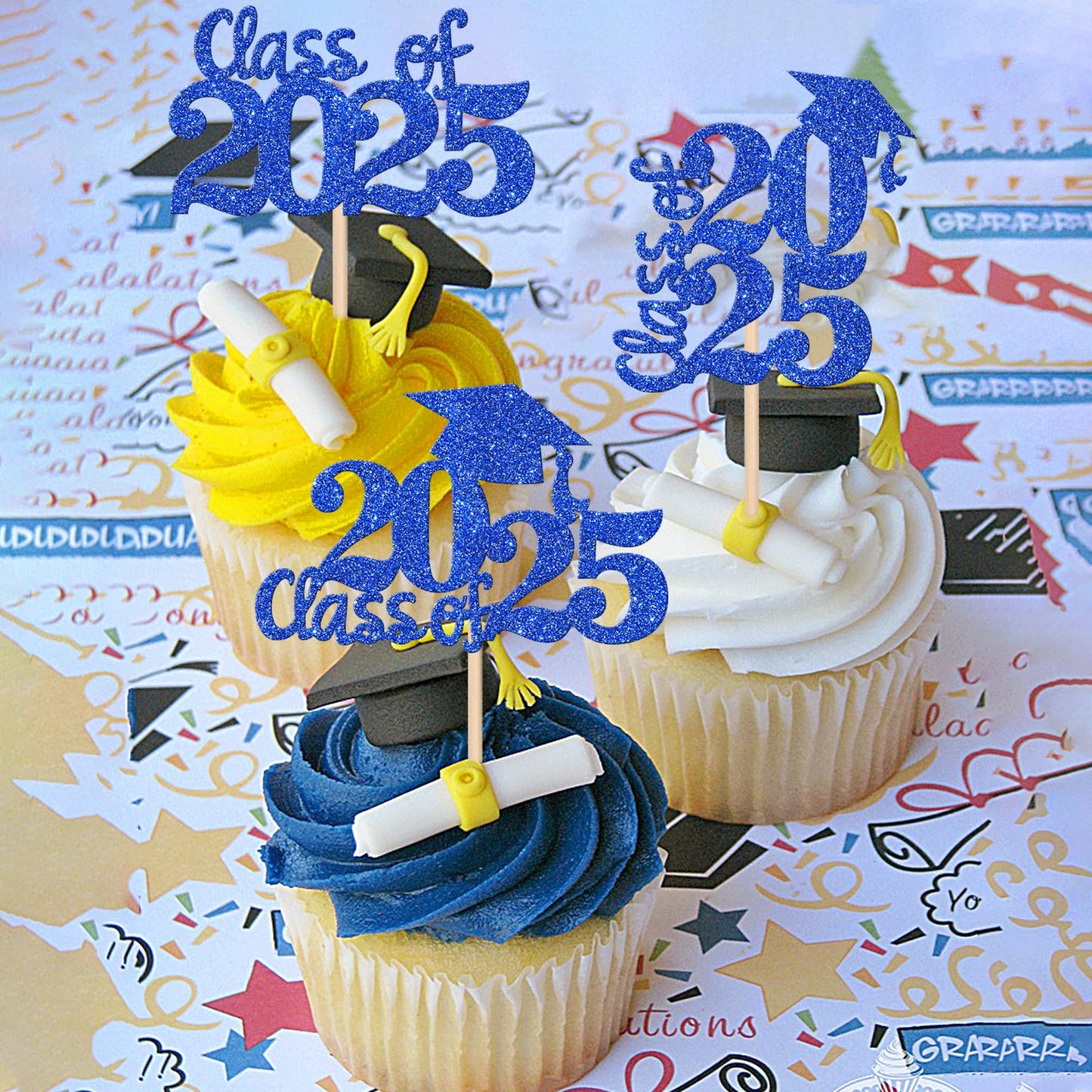 30 Pcs 2025 Graduation Theme Cupcake Toppers Glitter Class Of 2025 Cupcake Picks Graduation Cap Cake Decorations For 2025 Gradua