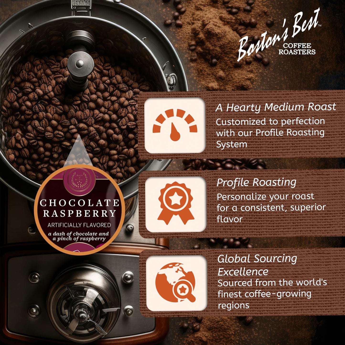 Bostons Best Coffee Chocolate Raspberry Ground Coffee Medium Roast 11 oz