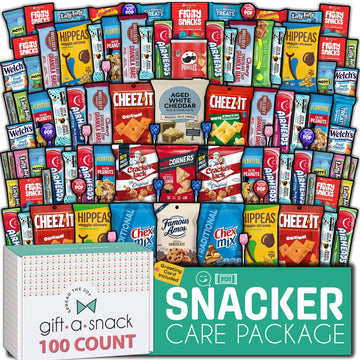 Gift A Snack - Holiday  Christmas Stocking Stuffer Snack Box Variety Pack Care Package + Greeting Card (100 Count) Birthday Sweet  Gift Basket  Candies Chips ers Bars