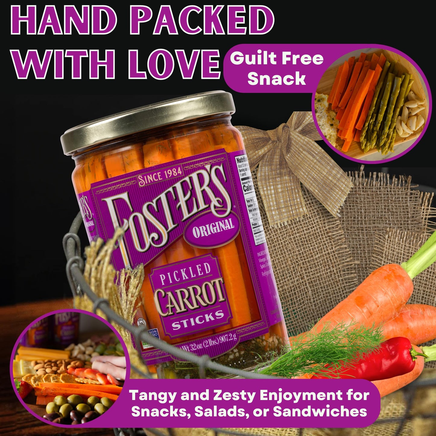 Foster'S Pickled Carrots- Original- 32Oz (2 Pack) - Pickled Carrots In A Jar - Traditional Pickled Vegetables Recipe For 30 Year