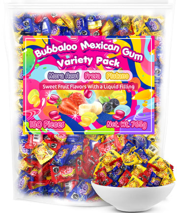 Mexican Bubble Gum Variety Pack, 150 Pcs. Authentic Bubblegum Fruit Flavors, Banana, Strawberry, And Blueberry, By Don Turinos