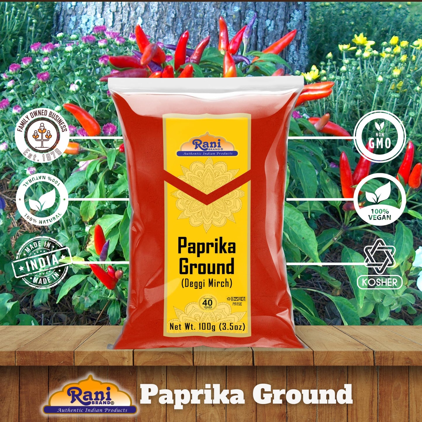 Rani Paprika (Deggi Mirch, Low Heat, Low Heat) Spice Powder, Ground 3.5Oz (100G) ~ All Natural, Salt-Free | Vegan | No Colors |