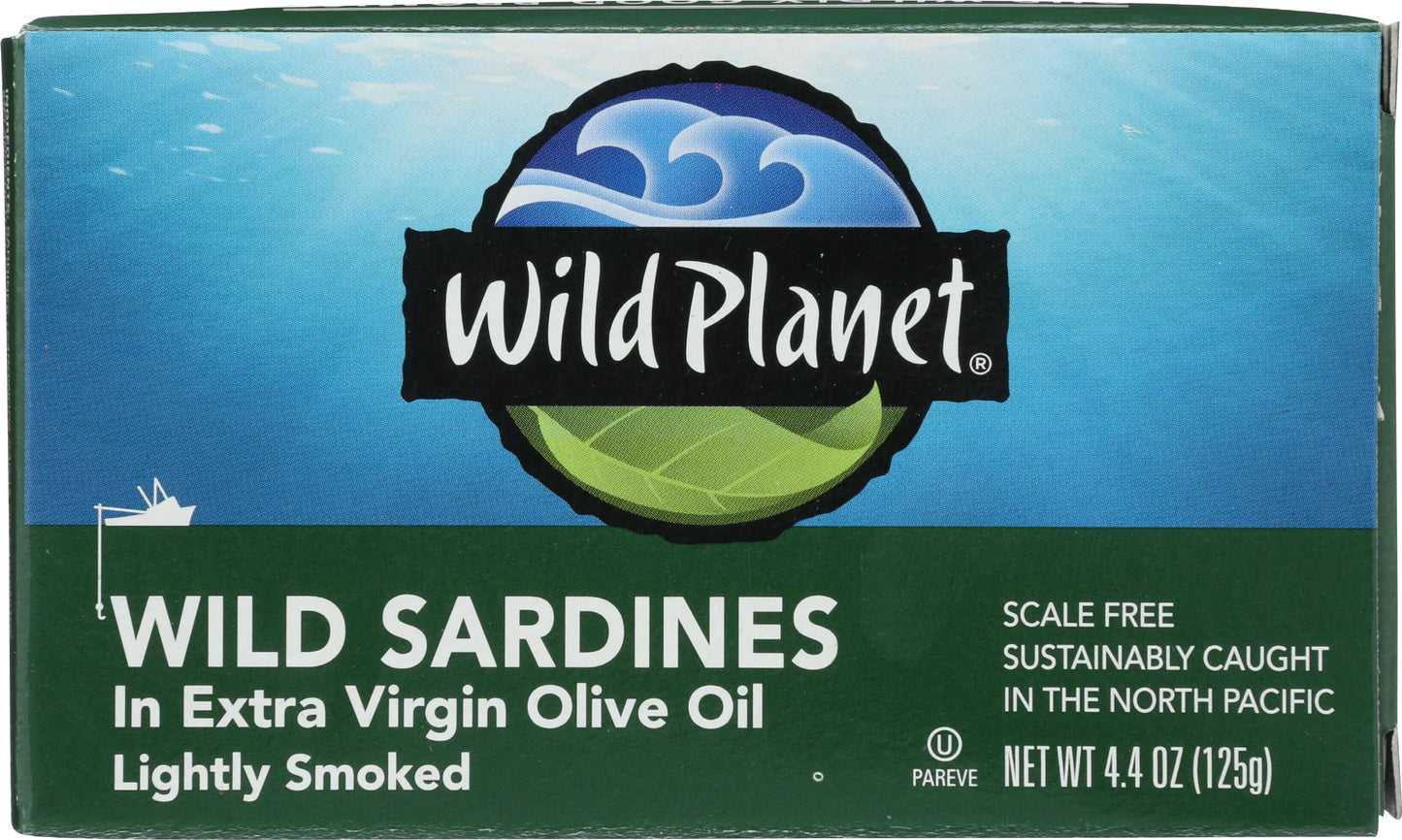 Wild Planet Lightly Smoked Sardines in Extra Virgin Olive Oil, 4.4 OZ, Plastic, Pack of 1