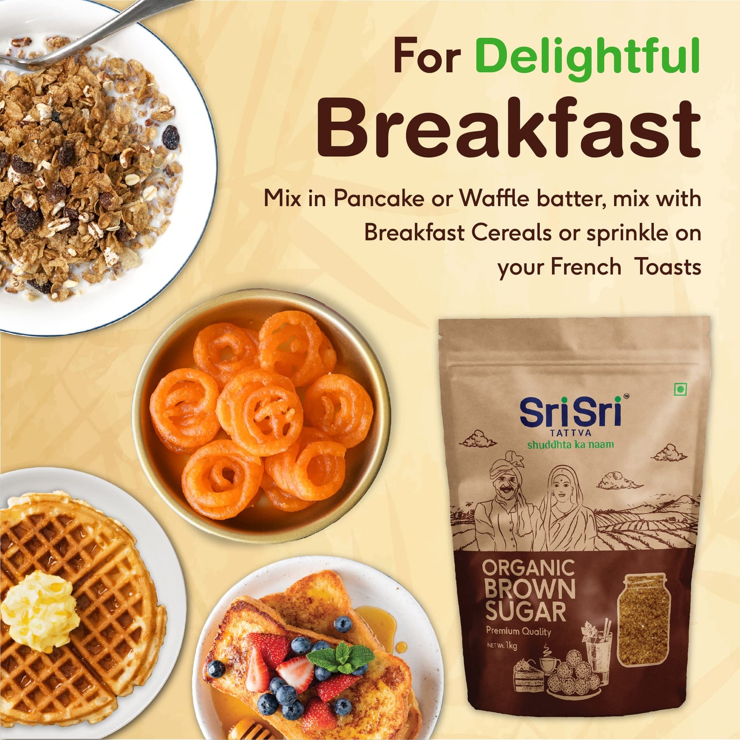 Sri Sri Tattva Organic Brown Sugar - 1Kg (Pack Of 1) - Natural & Refined Cane Sugar - Prime Quality - Rich In Minerals