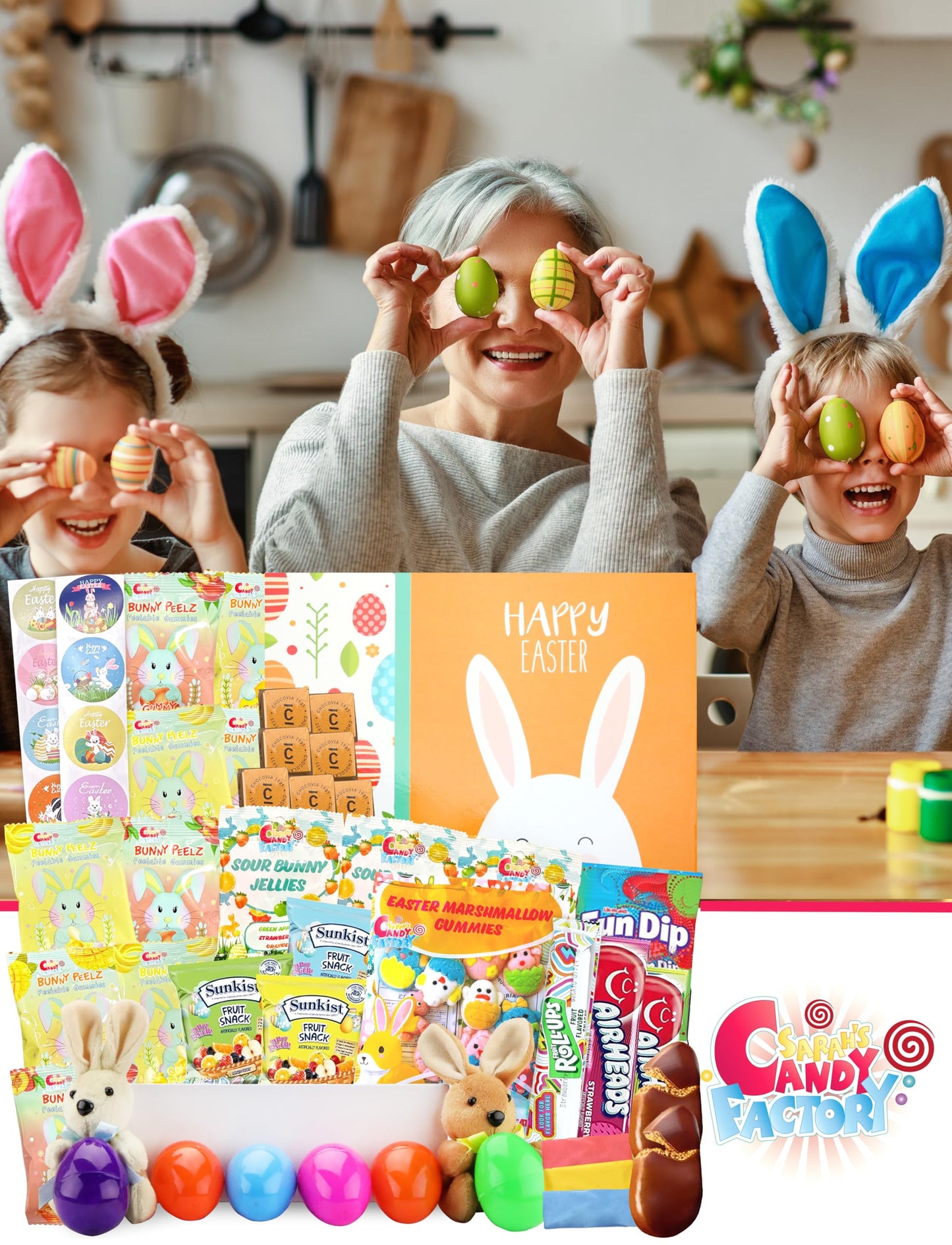 Easter Snack Yellow Box (58 Count) Filled With Treats, Peelable Gummies, Marshmallow Gummies, Easter Bunny And More, Great Packa