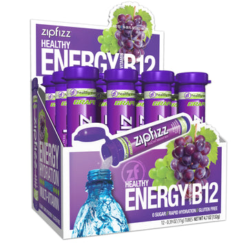 Zipfizz Daily Energy Drink Powder, Sugar-Free Electrolyte, Grape, 12 Pack, 0.39 Ounce each, Contains Vitamin B-12 & Antioxidants