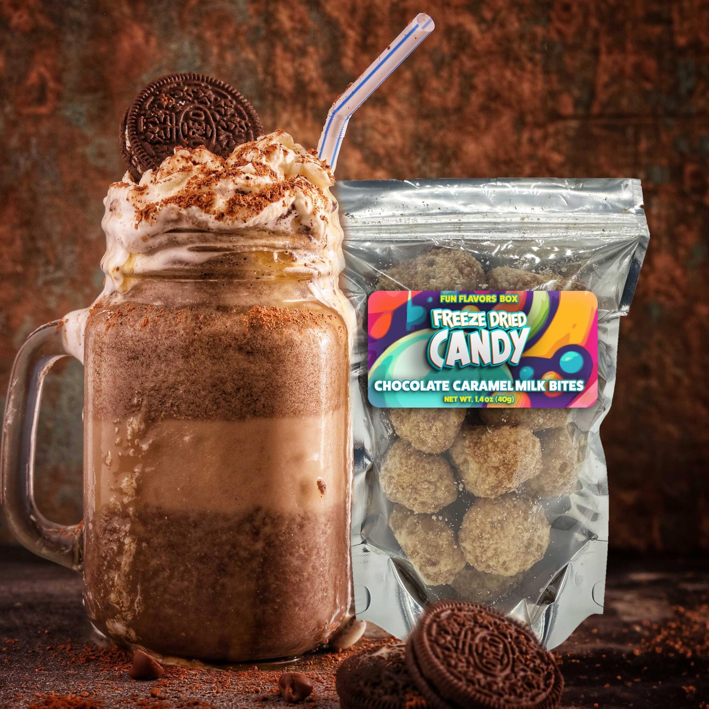Chattering Chimps Freeze Dried Candy Chocolate Caramel Milk Bites – Space Theme Party Favor, 1.4 oz