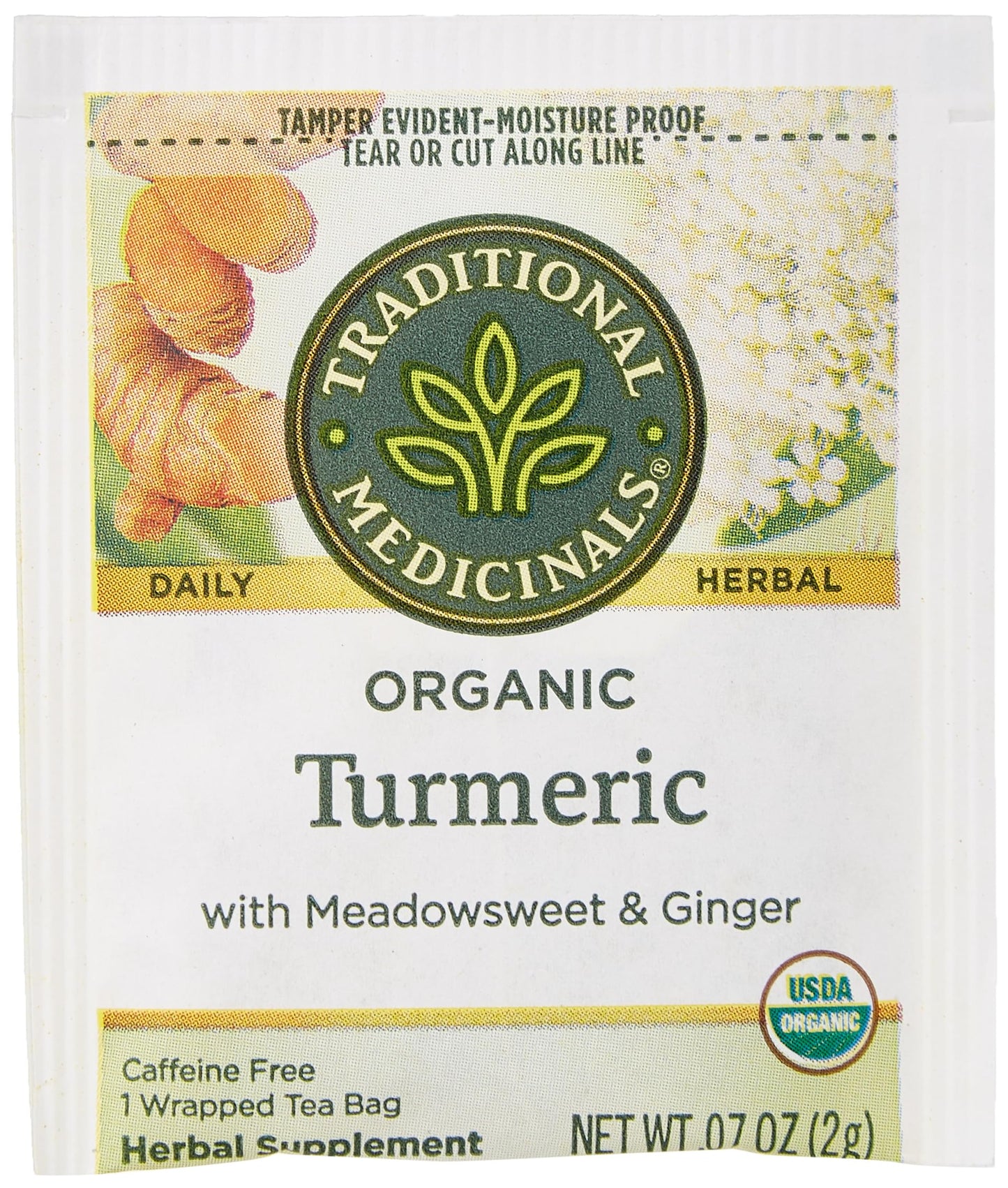 Traditional Medicinals Tea Turmeric Meadowsweet & Ginger,16 Count.