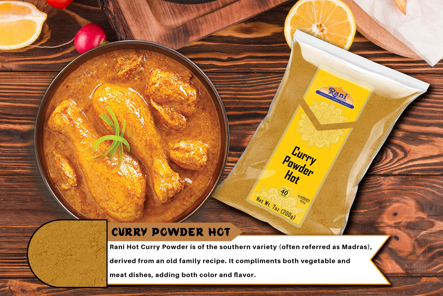 Rani Curry Powder Hot (11-Spice Authentic Indian Blend) 7oz (200g) ~ All Natural | Salt-Free | Vegan | No Colors | Gluten Friend