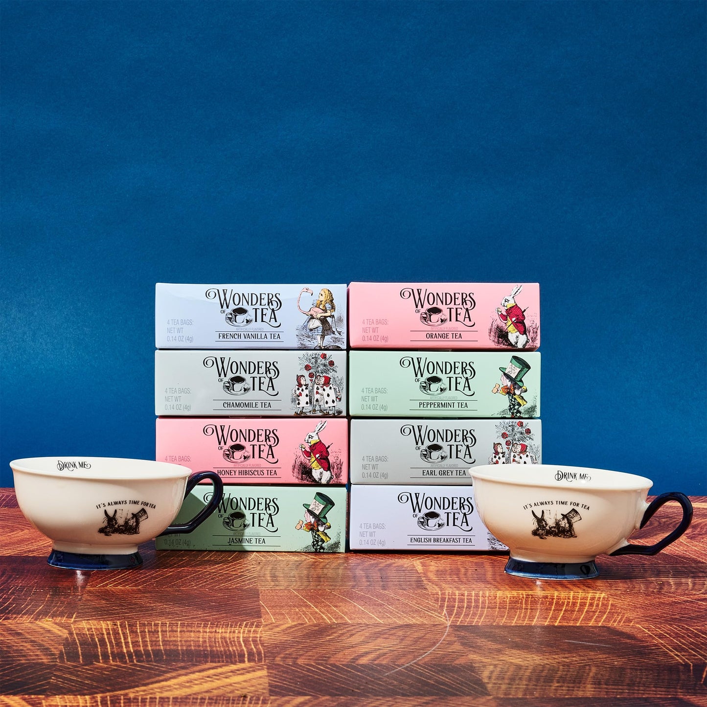 Alice’S Adventures In Wonderland Tea Assortment Gift Set, Includes 2 Ceramic Cups And 32 Tea Bags Of Herbal, Black, And Green Tea In Whimsical Book-Shaped Packaging, Set Of 34