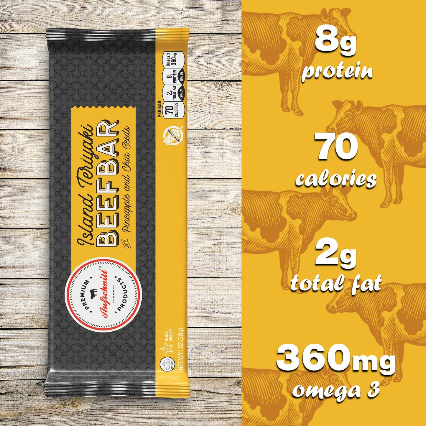 Premium Aufschnitt Beef Bars - High Protein Snack, Island Teriyaki Flavor, 12 Count, Keto Friendly, Kosher, Halal