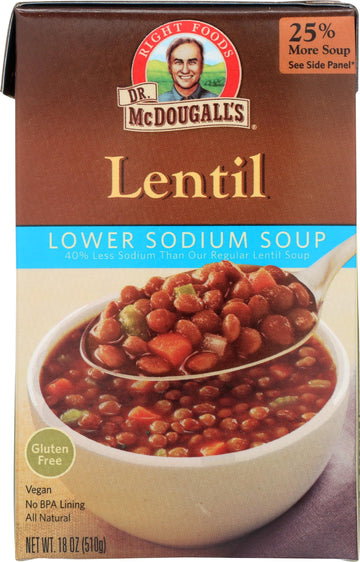 Dr. McDougalls Lentil Ready-To-Serve Soup, Low Sodium, 18.3 oz