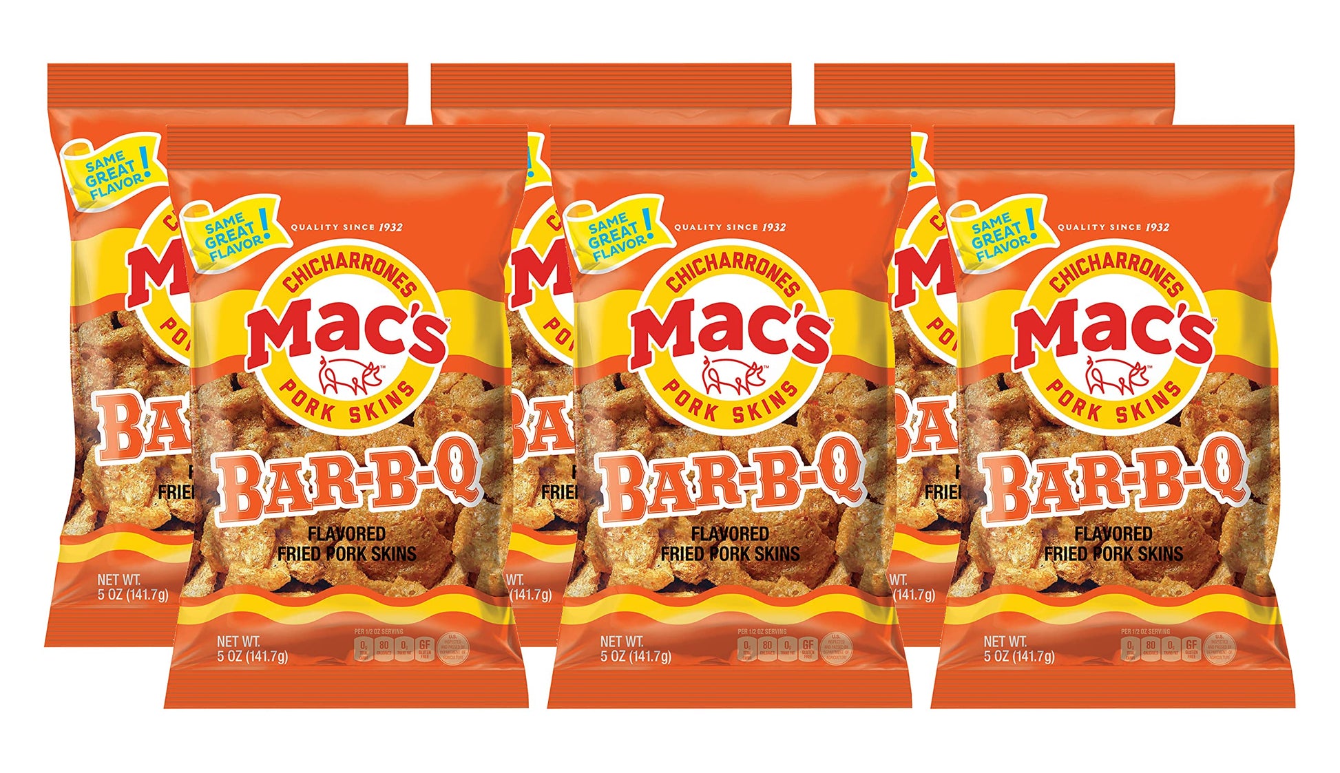 Mac'S Crunchy Chicharrones, Low Carb, Keto Friendly Snack (Barbecue, 5 Ounce (Pack Of 6)